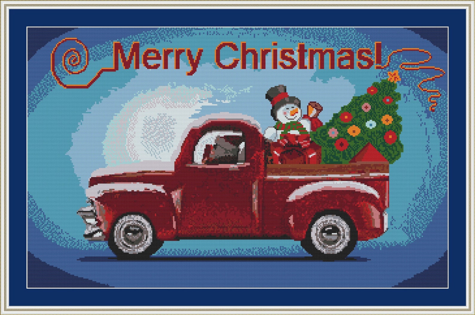 Cross stitch pattern Red Truck and Tree Merry Christmas PDF Etsy