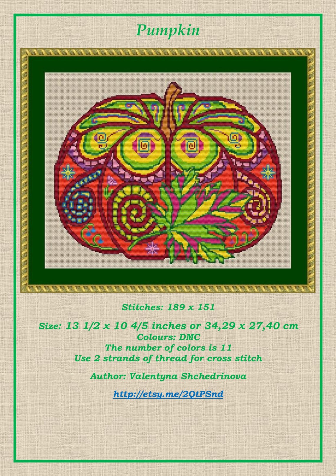 Cross Stitch Pattern Pumpkin PDF Instant Download. - Etsy