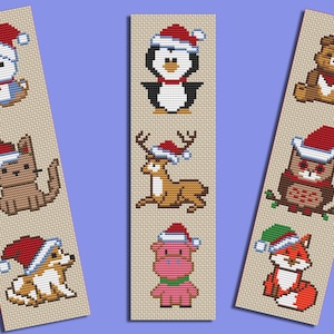 Juego de marcapáginas navideños con patrón de punto de cruz para descargar en PDF. Marcapáginas navideño hecho a mano, regalo para amantes de los libros, bordado navideño en PDF, Año Nuevo.