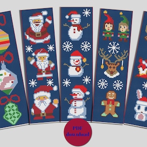 Christmas bookmark set cross stitch pattern download PDF Holiday handmade bookmark, Book lover gift, Christmas embroidery PDF, New Year