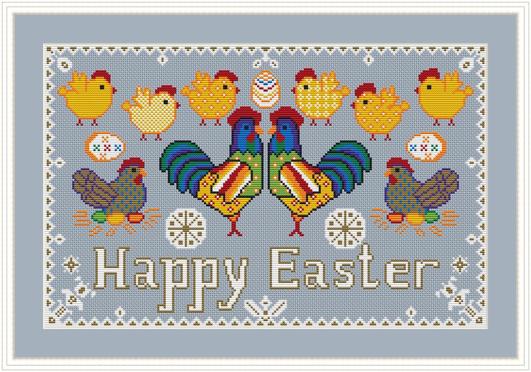 Easter Cross Stitch Pattern With Chickens Hens and Roosters. Etsy