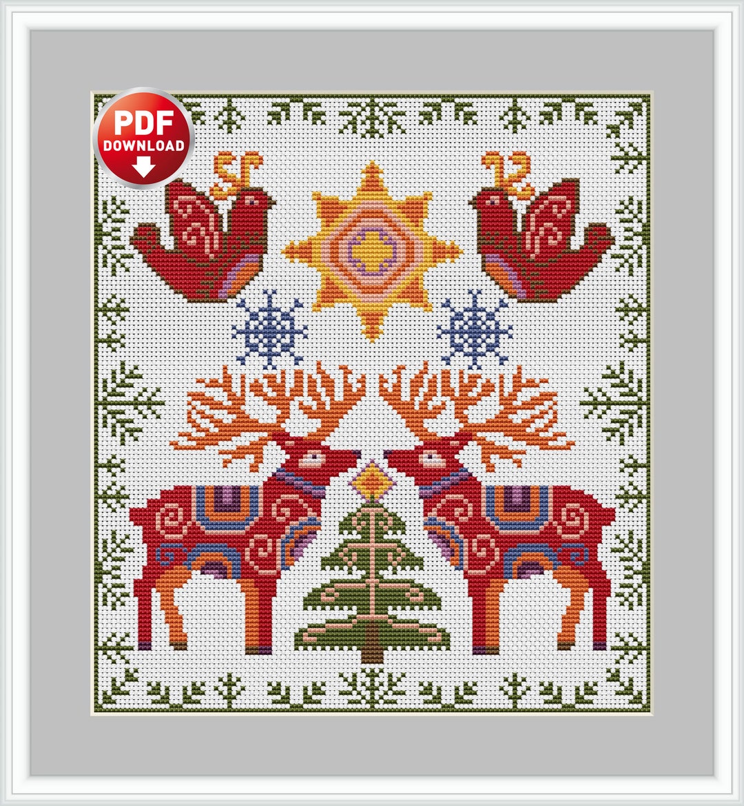 Winter Deer Cross Stitch Pattern Folk Christmas Ornaments Scandinavian ...