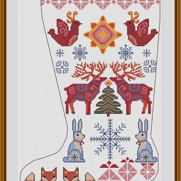 Christmas Stocking Pattern Nordic Cross Stitch DIY Can Customize Name Christmas Decoration PDF Instant Download