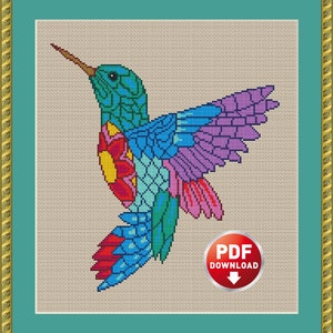 Hummingbird Cross Stitch Pattern - Modern Tropical Bird Design - Digital PDF. Gifts for biologists