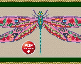 Dragonfly Mandala Cross Stitch Pattern: Modern Embroidery Art (PDF Download)