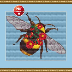 Cross stitch pattern Bumblebee pdf Instant download. Embroidery for beginners.