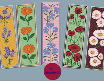Floral Bookmark Cross Stitch Pattern Set (PDF Download)