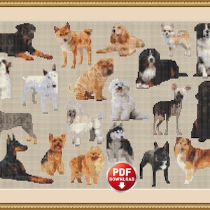 Cross Stitch Pattern Dog Breeds - Instant Download! Wall Decor Step by Step Pdf