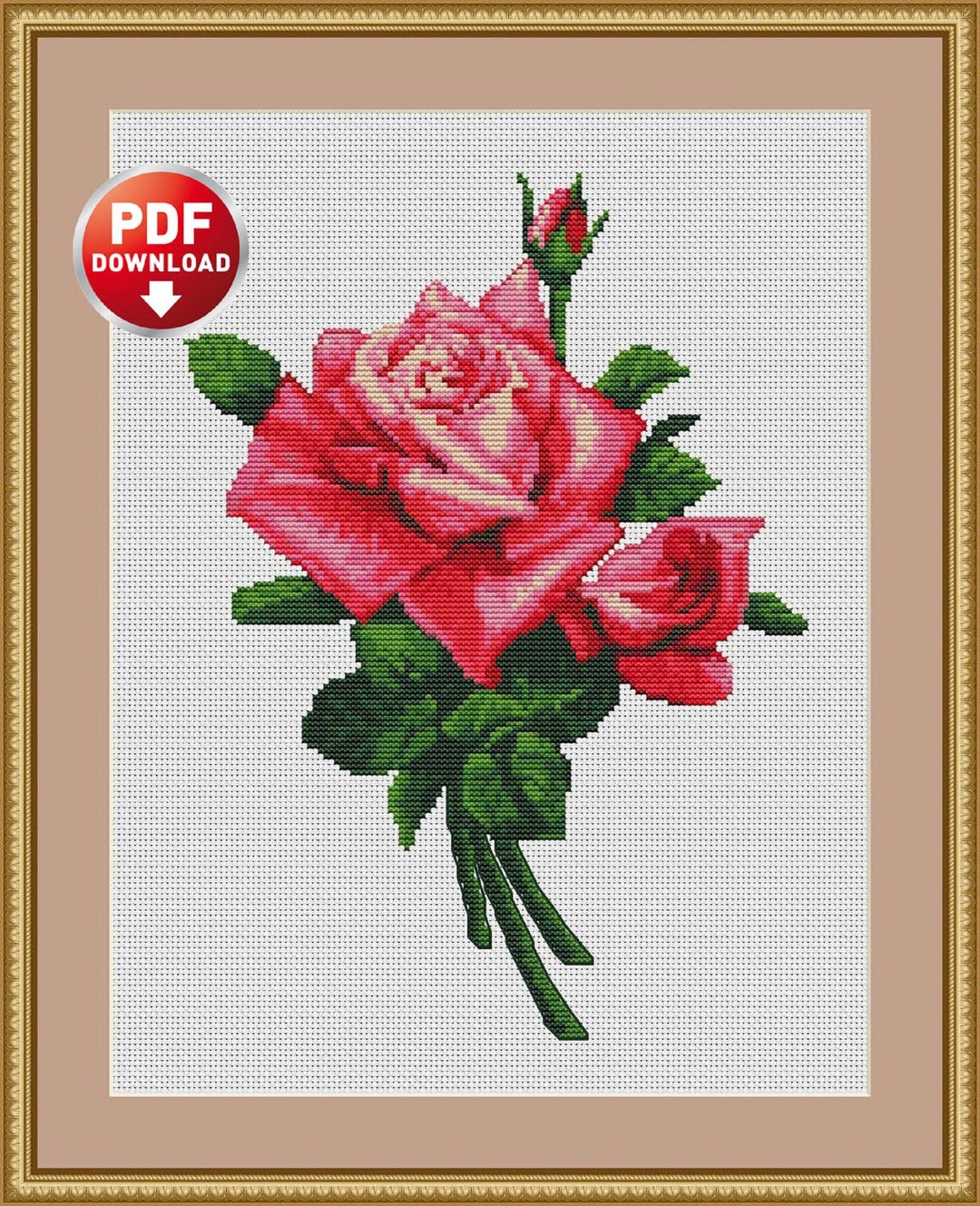 Vintage Rose Cross Stitch Pattern: Simple Floral Embroidery (digital ...