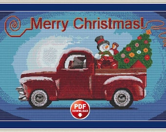 Rustic Red Truck Christmas Cross Stitch Pattern - Easy to Follow PDF Tutorial Download