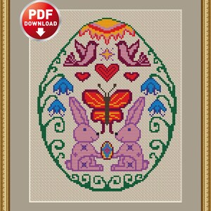 Easter Folk art Cross Stitch Pattern PDF Instant download. Easy cross stitch. Farmhous home decor