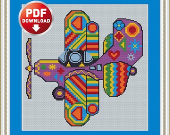 Cross stitch pattern Airplane PDF instant download. Anti-stress embroidery
