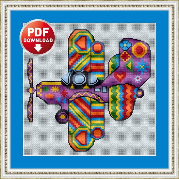 Cross stitch pattern Airplane PDF instant download. Anti-stress embroidery