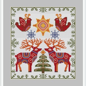 Winter Deer Cross Stitch Pattern Folk Christmas Ornaments Scandinavian ...