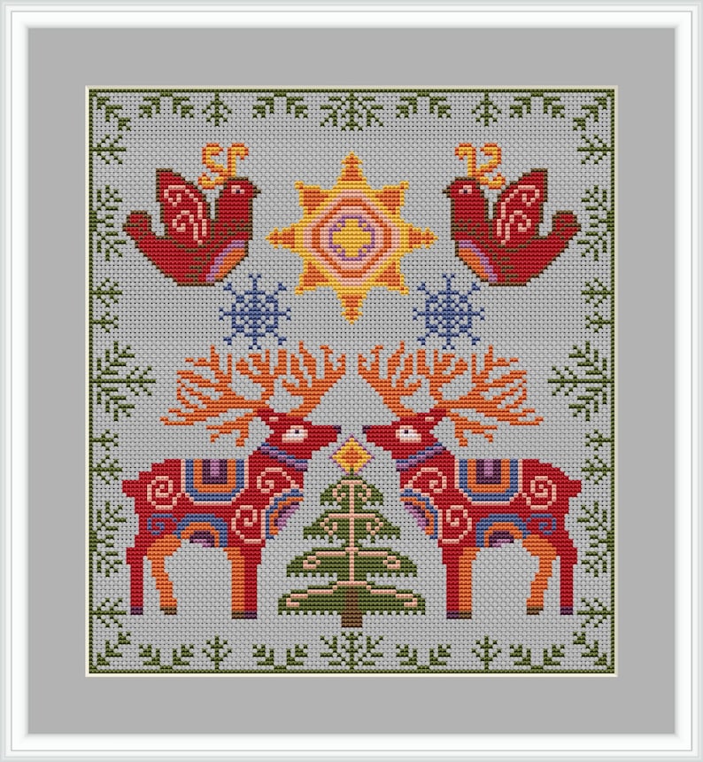Winter Deer Cross Stitch Pattern Folk Christmas Ornaments Scandinavian ...