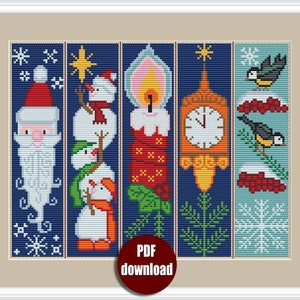 Christmas bookmark set cross stitch pattern download PDF Holiday handmade bookmark, Book lover gift, Christmas embroidery PDF, New Year