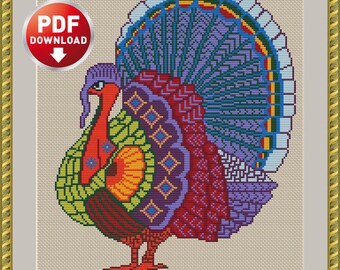 Thanksgiving Cross stitch pattern Mandala Turkey instant download pdf