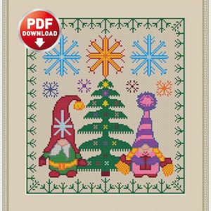 Christmas Gnome Cross Stitch Pattern PDF – Festive DIY Holiday Decor