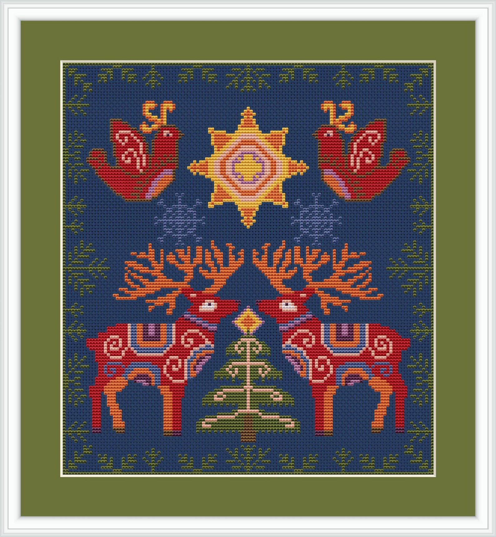 Winter Deer Cross Stitch Pattern Folk Christmas Ornaments Scandinavian ...
