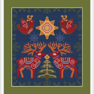 Winter Deer Cross Stitch Pattern Folk Christmas Ornaments Scandinavian ...