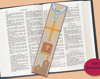 Religious Cross Stitch Pattern: Christian Embroidery Bookmark (PDF Download)
