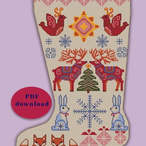 Nordic Christmas Stocking Cross Stitch Pattern: Customizable DIY (PDF Download)