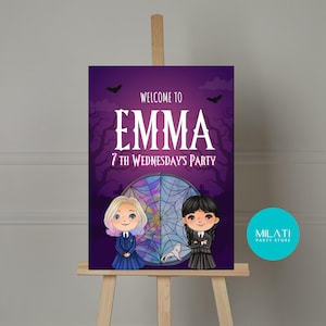 Digital Wednesday Addams Birthday Welcome Sign, Printable Welcome sign, Instant download