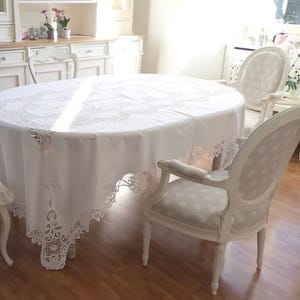 Seltene XXL Brüsseler Bändchen Spitzen Tischdecke 255cm x 160cm Shabby Chic Dekoration