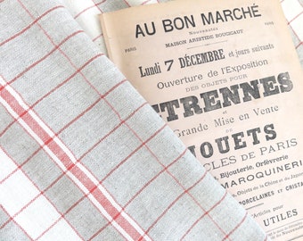 1930: 274 cm French Linen Yardage Beige Red Vintage Christmas Decoration