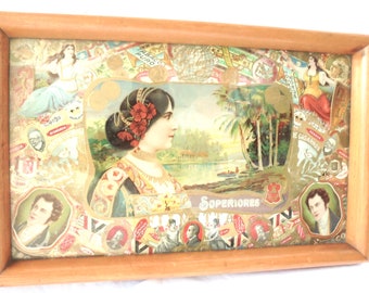 1900: Victorian wooden tray with cigar advertising in good condition