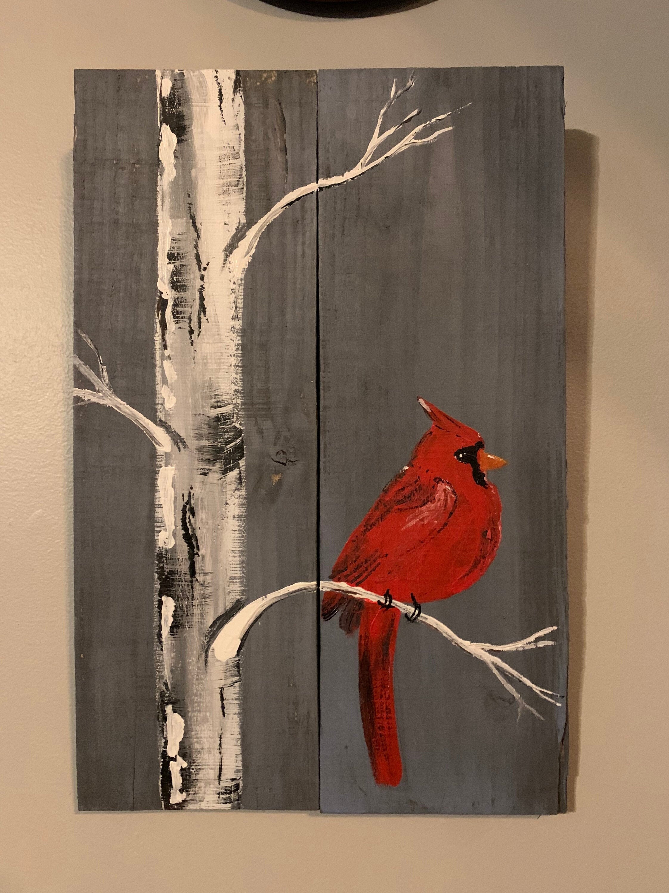 Wall Decor Cardinal on Birch Tree Pallet Wood Painting 11 Etsy