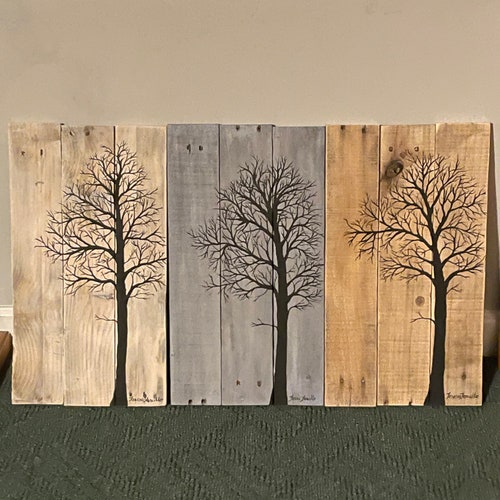 Wall Decor Tree Silhouette Pallet Wood Painting approx. Etsy