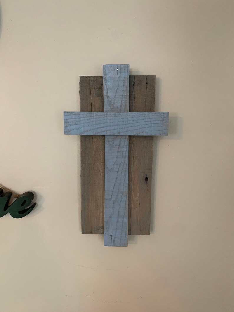 Wooden Cross in Blue and Gray