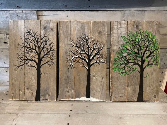 Wall Decor Tree Silhouette Pallet Wood Painting approx. 18x11 - Etsy