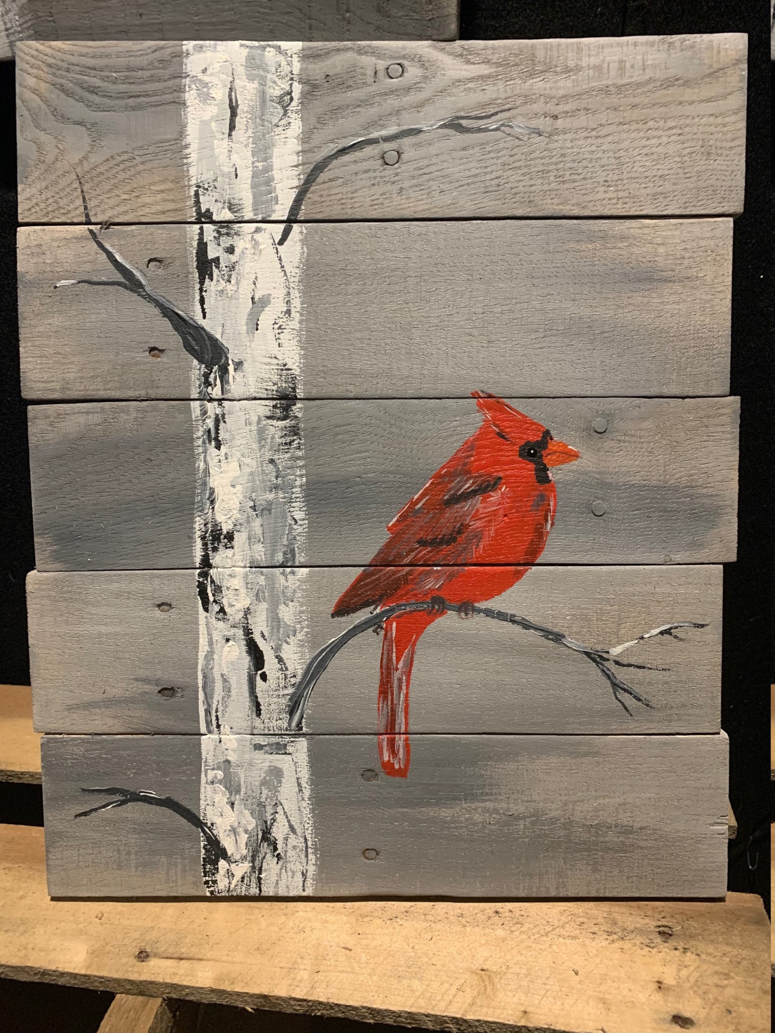 Wall Decor Cardinal on Birch Tree Pallet Wood Painting Etsy