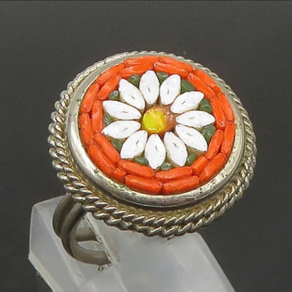 Vintage Daisy Florentiner Mosaik Blume Cocktail Ring