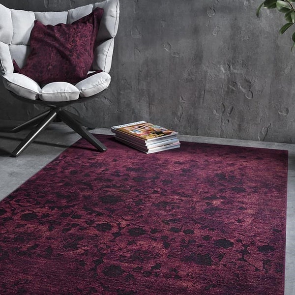 MARA | Red-Violet Vintage Area Rug, Dark reddish purple, magenta, wine, with Dark Oriental Persian Pattern,