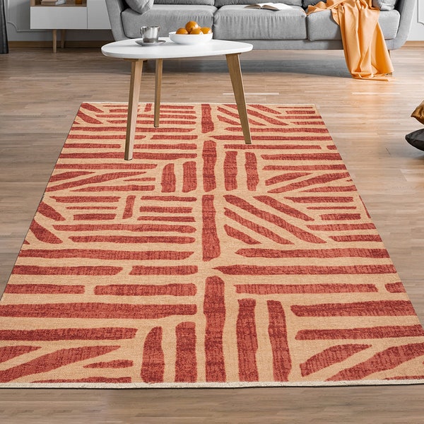 REESE Orange | Modern Orange Design Area & Runner Rug, Unique Design, Geometric Decor Rug, Hand-knotted texture, Area Rugs, Living Room