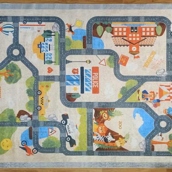 KIDS ROAD RUG / Alfombra de juegos, Suave, Casa de juegos, Coche, Alfombra de carretera, Alfombra de guardería, Alfombra de actividades, Tráfico, Educativo, Niños, Niñas, Niños, Niños pequeños