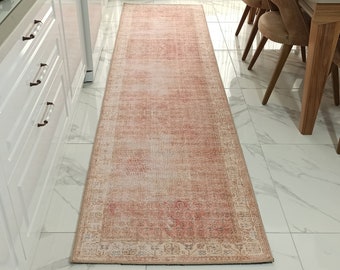 NISA Runner | Turkish Vintage Runner Rug, Distressed look Faded Burnt Orange Neutral Runners, Boho Chic Home decor, Mid-century Modern Rugs