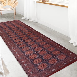 HOLI Runnner | Persian Heriz Rug Pattern, Red Vintage look, Hand-knotted low pile texture, Bohemian, Modern Luxury Home decor, Unique