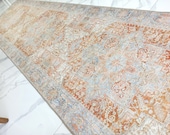 HARA Runner Faded Persian Heriz Pattern Beige Blue Oriental Rug, Mid-century Modern, Farmhouse Rugs, Tribal Ethnic Unique Carpet Rugs