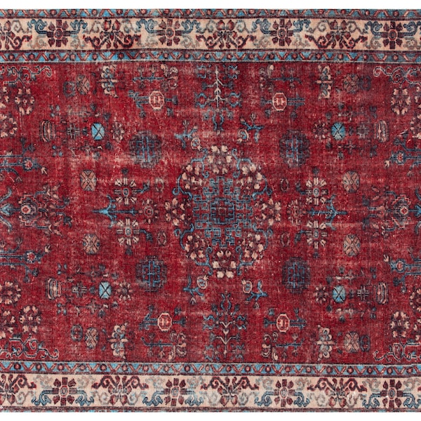LUDA | Oriental Alfombra, Red Persian Pattern, Vintage Handmade looks, Art deco, Home decor, Centerpiece Medallion, Unique Carpet, Fame Rugs