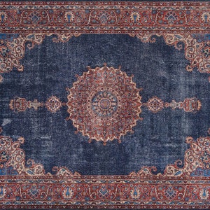 TABRI | Oriental Rug, Persian Pattern, Vintage looks, Bohemian, Living room, Home decor, Area Rug, Mid-century, Navy Blue Rugs, Red, Unique