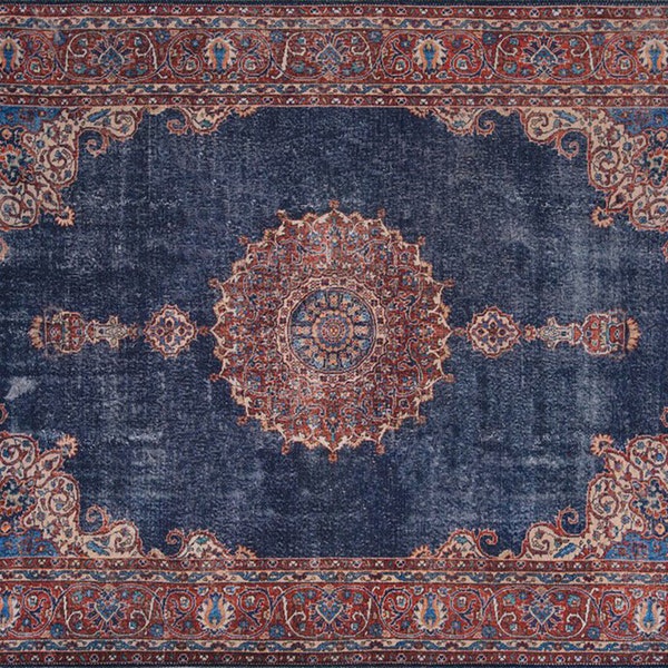 TABRI | Oriental Rug, Persian Pattern, Vintage looks, Bohemian, Living room, Home decor, Area Rug, Mid-century, Navy Blue Rugs, Red, Unique