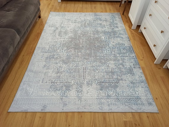 Flat Women Rugs Distressed Faded Look Rug for Bedroom Antiqued Effect Classic UK 