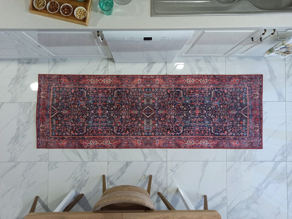 Turkish Red Navy Blue Oriental Runner Rug Tribal Ethnic Etsy