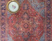HANDA Heriz Light Navy Blue Red Design Rug, Medallion Oriental Runners, Persian Pattern, Antique Hand knotted look, Farmer House Decor