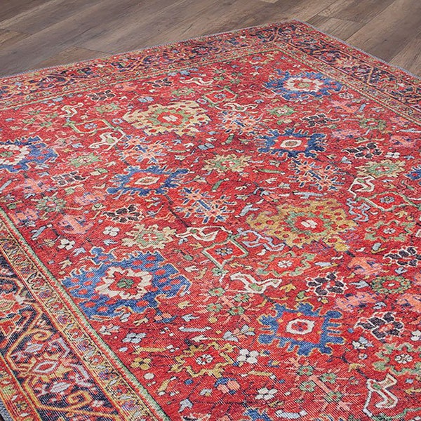 AYA | Turkish Rug, Antique looks Area rug, Unique Colorful Floral Room Decoration, Mid Century Distressed Oriental Red Luxury Carpet Idea