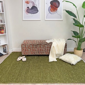 APRIL | Boho Green Flatweave Rug, Soft Plain Minimalist Modern Home Décor Bohemian Chic Area Rugs Runner 6x9 5x8 4x6 3x5 Living Room Bedroom